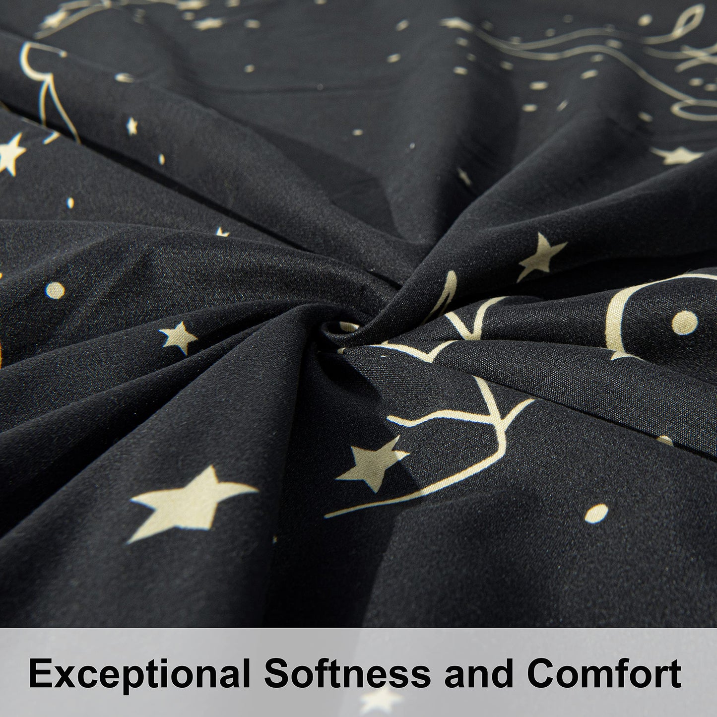 NTBAY 3 Pieces 100% Brushed Microfiber King Duvet Cover Set, Super Soft Black Background Printed Reversible Design Zippered Comforter Cover with Ties and 2 Oxford Pillowcases (King, Constellation)