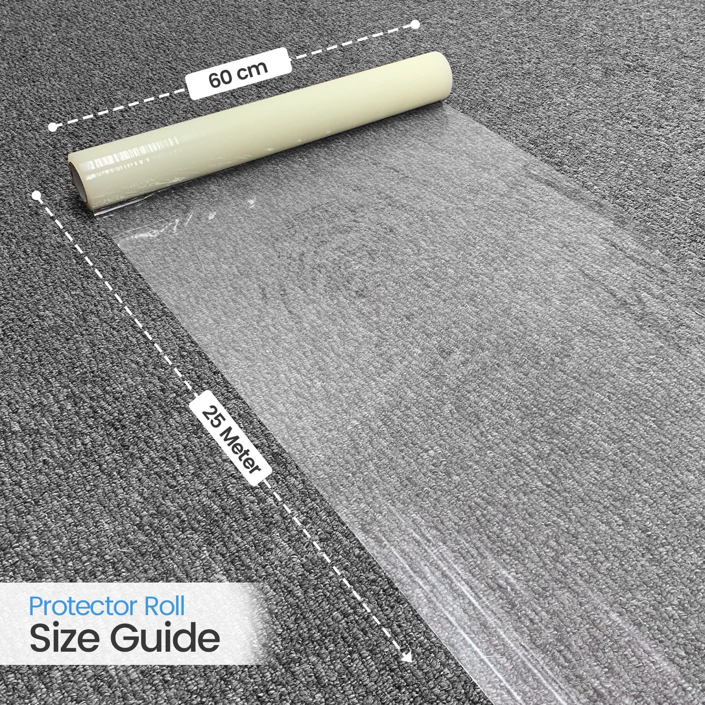 WINSOME Clear Carpet Protector Film Self Adhesive Roll Temporary Protecting Water Resistant Floor Dust Sheet Cover | 60cm x 25m Roll (60 Micron)