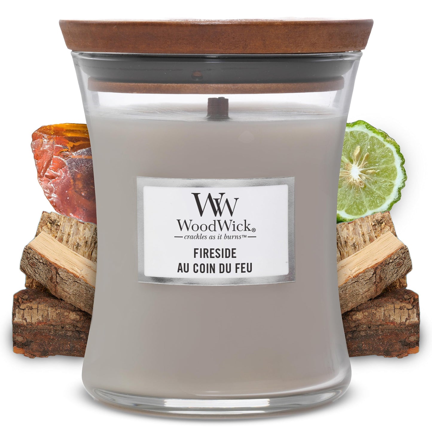 Woodwick Medium Hourglass Scented Candle, Fireside, with Crackling Wick, Burn Time: Up to 60 Hours