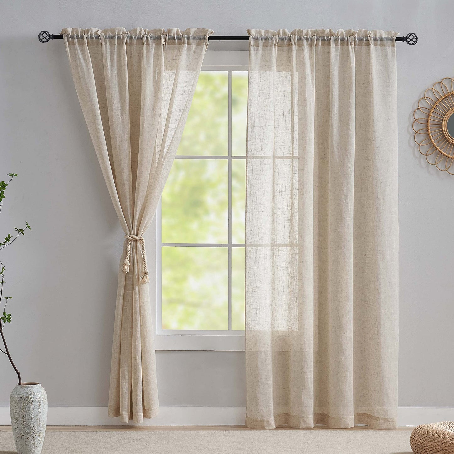 Home Brilliant Linen Net Curtains 84 Drop Voile Curtain Panels Semi Transparent Window Treatment for Patio, 54 x 84 inch Drop, Set of 2 84" Drop (213cm) Linen Look