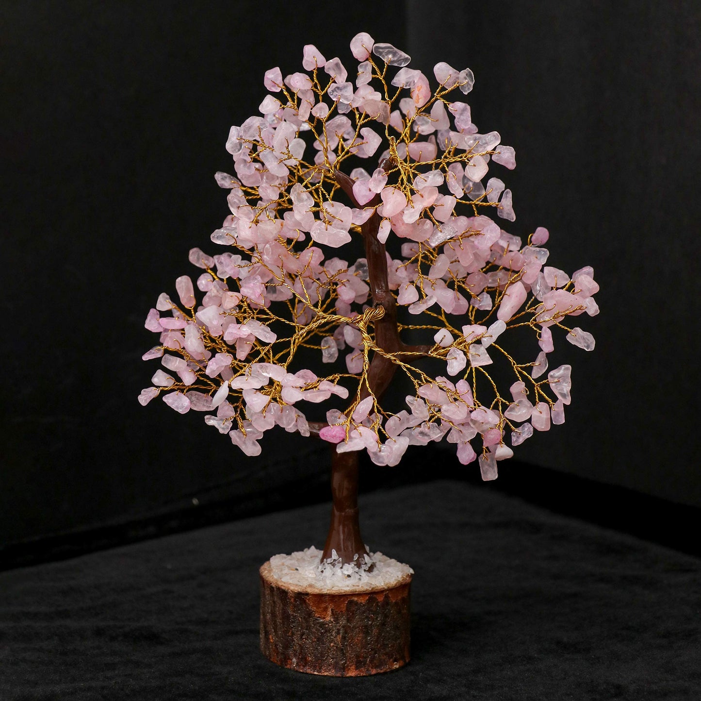 Crocon Rose Quartz Gemstone Tree Feng Shui Figurine Money Bonsai Good Luck Chakra Balancing Reiki Healing Crystals Decoration Ornament Sculpture Prosperity Table Decor Gift Size 10-12" Rose Quartz (Golden Wire)