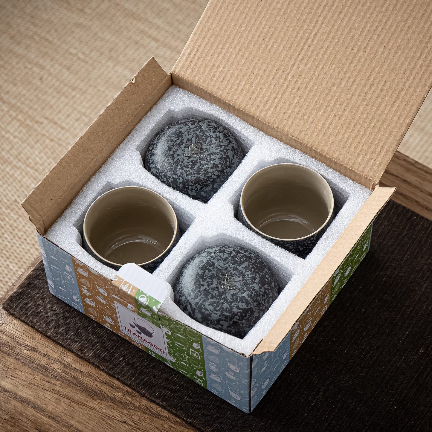 TEANAGOO Ceramic Japanese Tea Cup, 7.2Oz / 205 ml, Charcoal Grey, H17, 4 Pcs/Box, Occupied Japan Tea Cups, Chinese Tea Cup, Asian Tea Cups, Asian Tea Cups no Handles, Korean Tea Cup 7.2Oz / 205 ml x 4