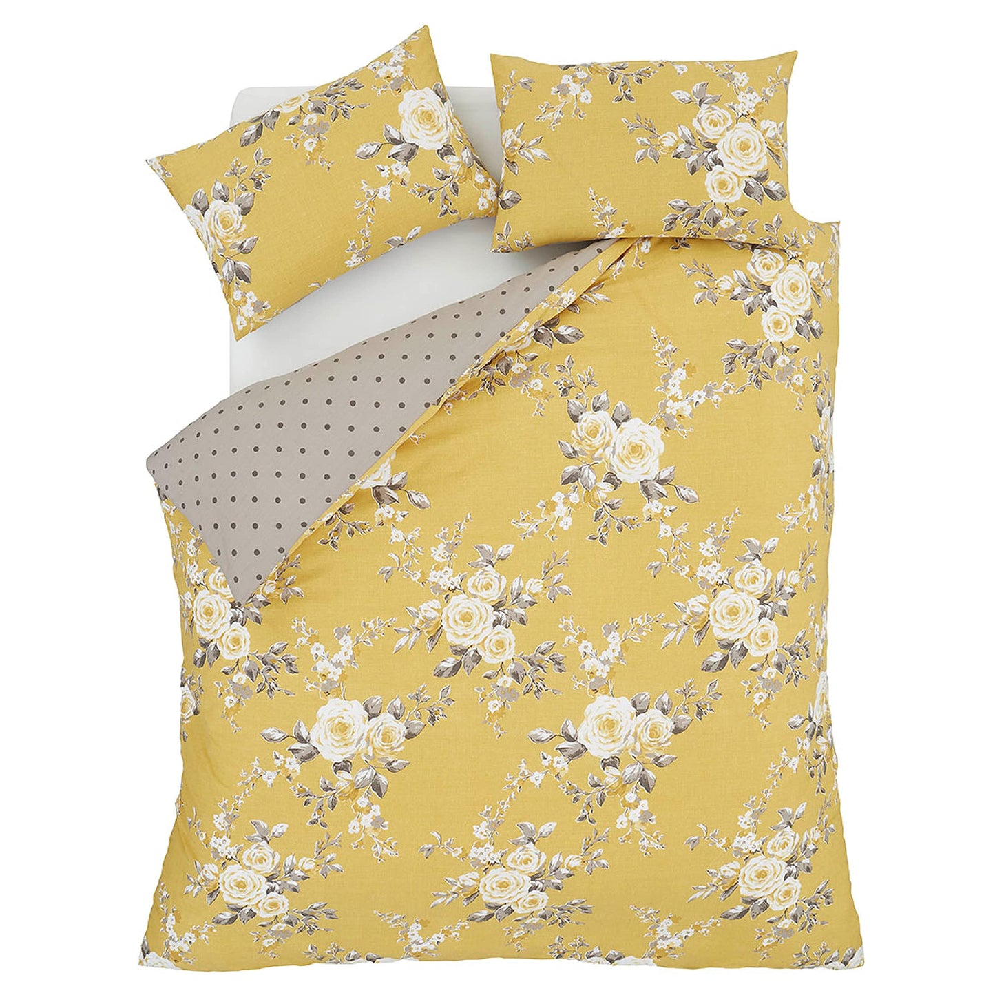 Catherine Lansfield Canterbury Floral Reversible King Duvet Cover Set with Pillowcases Ochre Yellow UK King Duvet Set