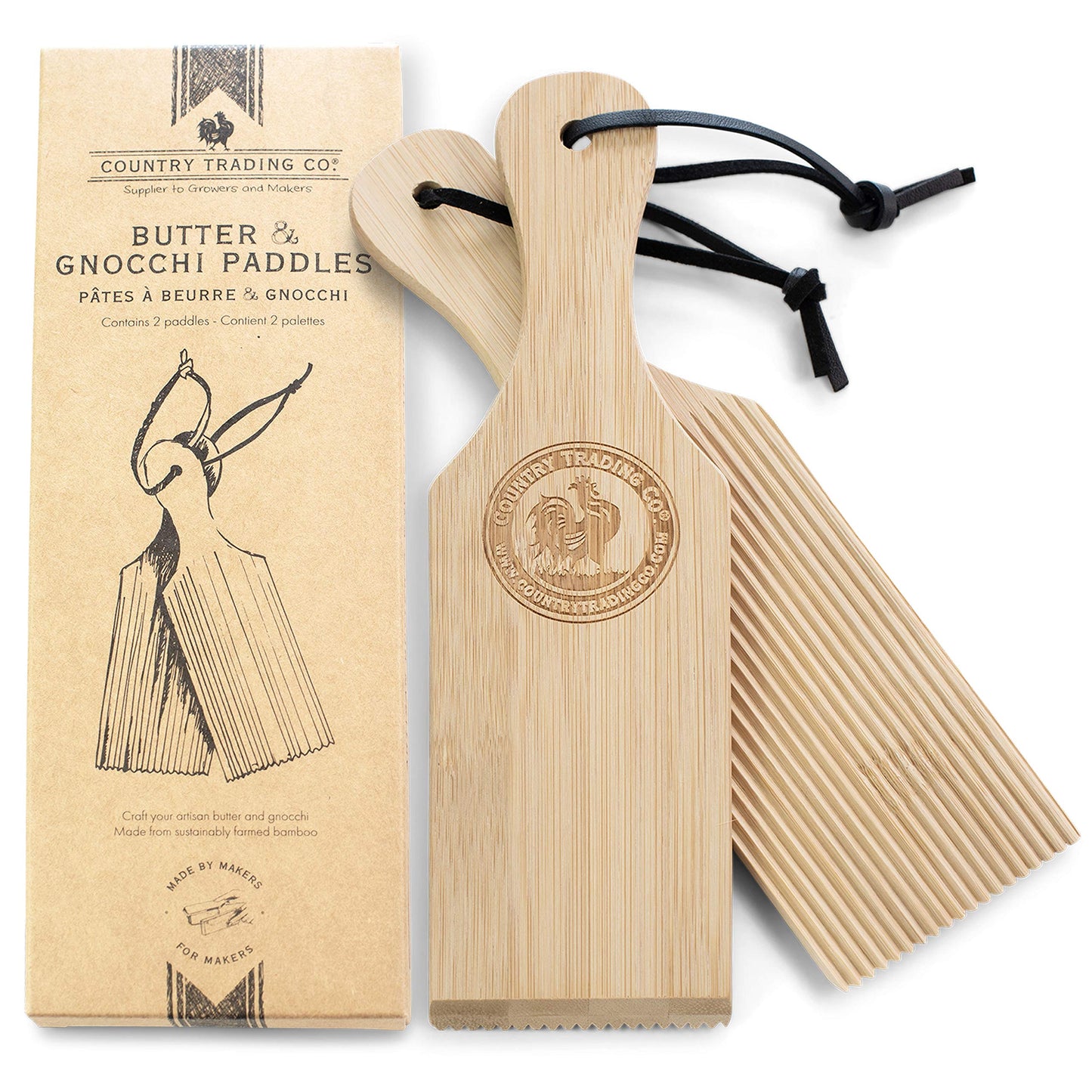 Gnocchi Boards and Wooden Butter Paddles to Easily Create Authentic Homemade Pasta and Butter Without Sticking - Set of 2 Makers - 24cm