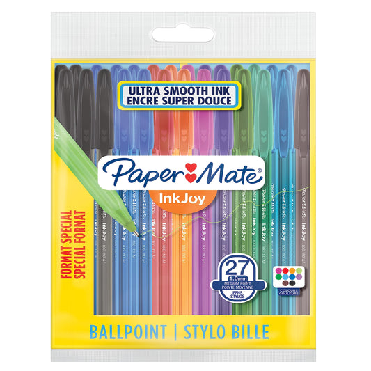 Paper Mate InkJoy 100ST Ballpoint Pens | Medium Point (1.0mm) | Assorted Fun Colours | 27 Count