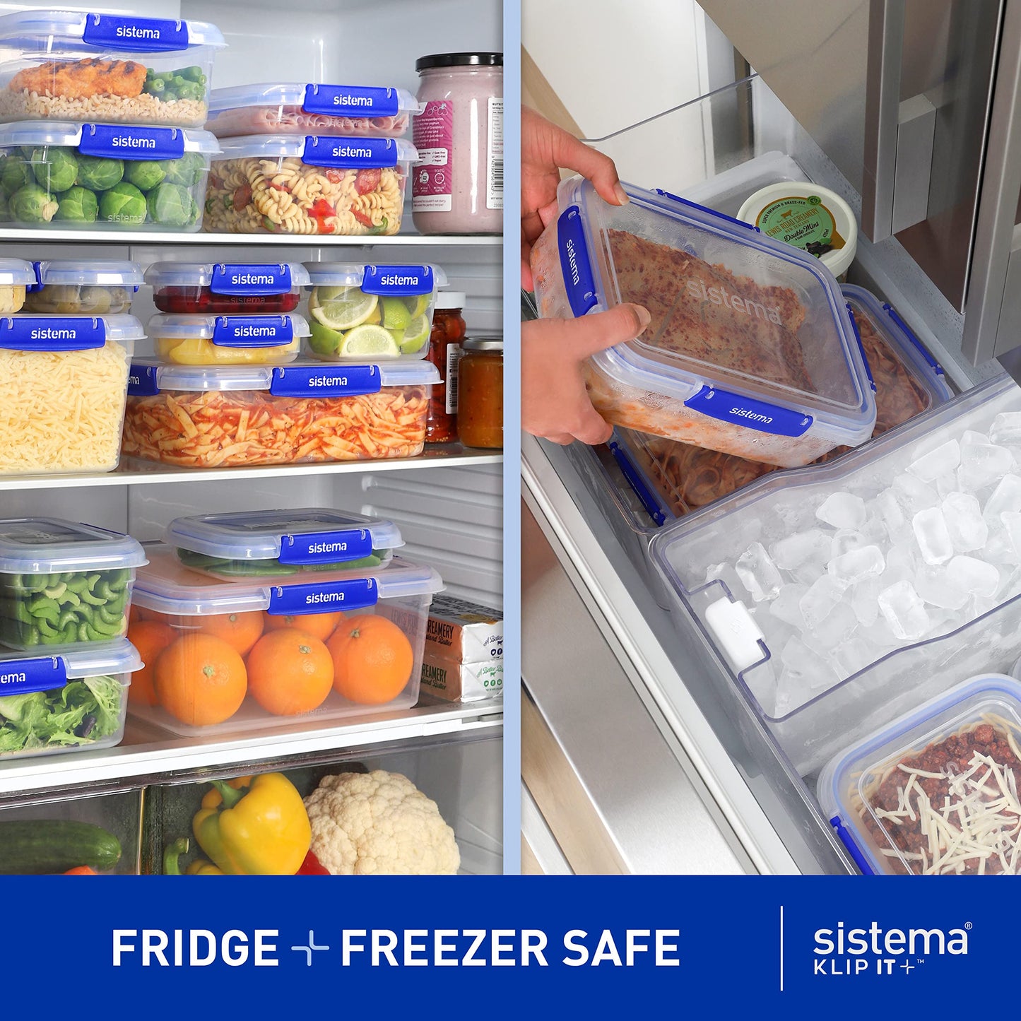 Sistema KLIP IT PLUS Food Storage Containers | 3.35 L | Leak-Proof, Stackable & Airtight Fridge/Freezer Containers with Lids | BPA-Free Plastic | Recyclable with TerraCycle® | Blue Clips | 3 Count 3.35L 3 Pack