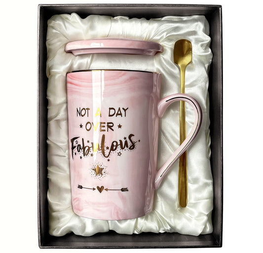 Birthday Gifts for Women Not A Day Over Fabulous Mug Mothers Day Gifts for Her Birthday Gifts for Her, BFF, Best Friends, Wife, Mom, Daughter, Sister, Aunt, 14 OZ Ceramic Marble Mug (Pink-Not a Day) Pink-not a Day