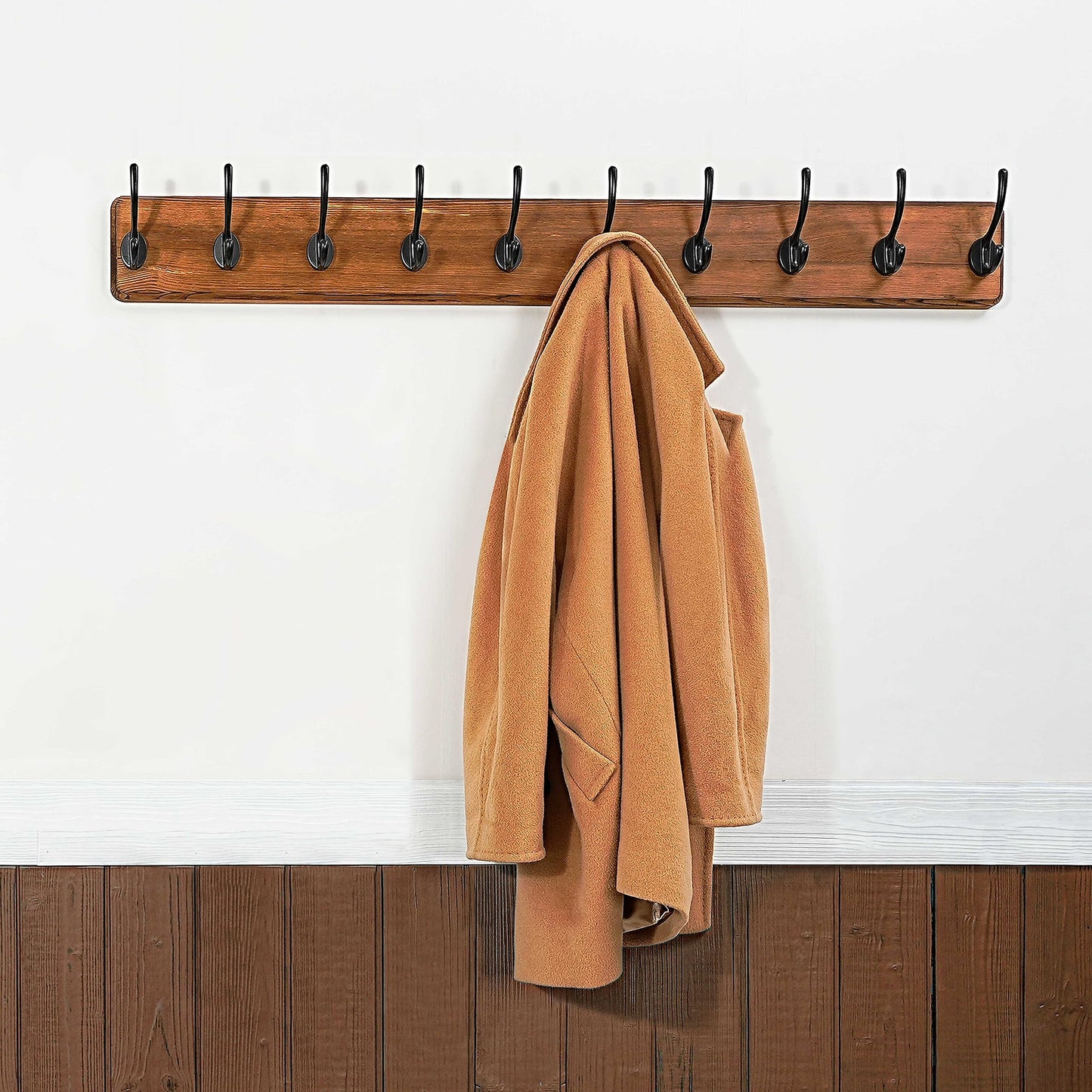 WEBI Coat Rack Wall Mounted,Coat Hooks Wall Mounted,Coat Hanger Wall Wood,5 Hooks for Hanging Coats,Hats,Jacket,Clothes 1 Brown