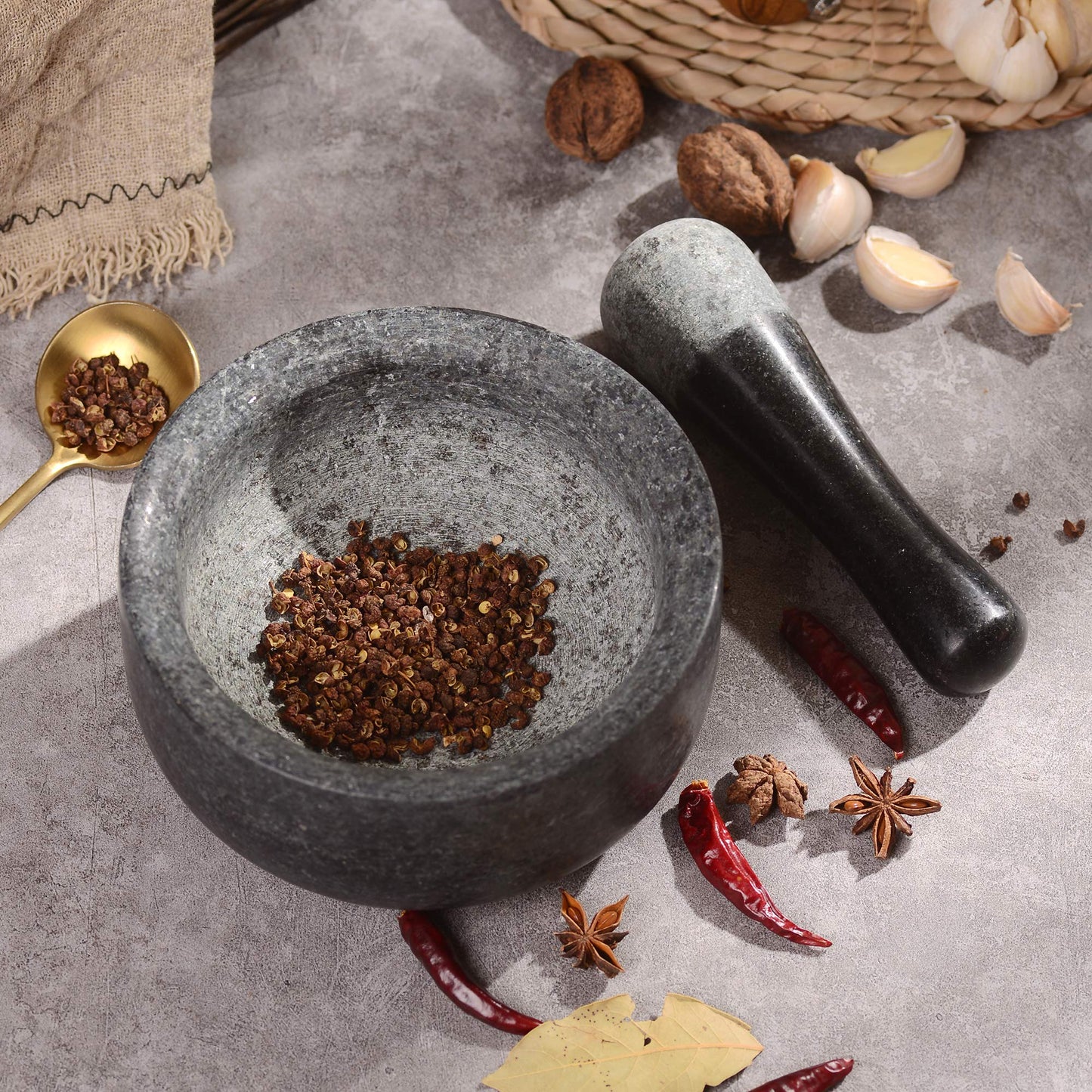 Velaze Mortar and Pestle Set Granite, Premium Solid and Durable Stone Grinder Diameter 16 cm, Pestal and Mortal Large Capacity Bowl Crusher 16×8.5cm MP02