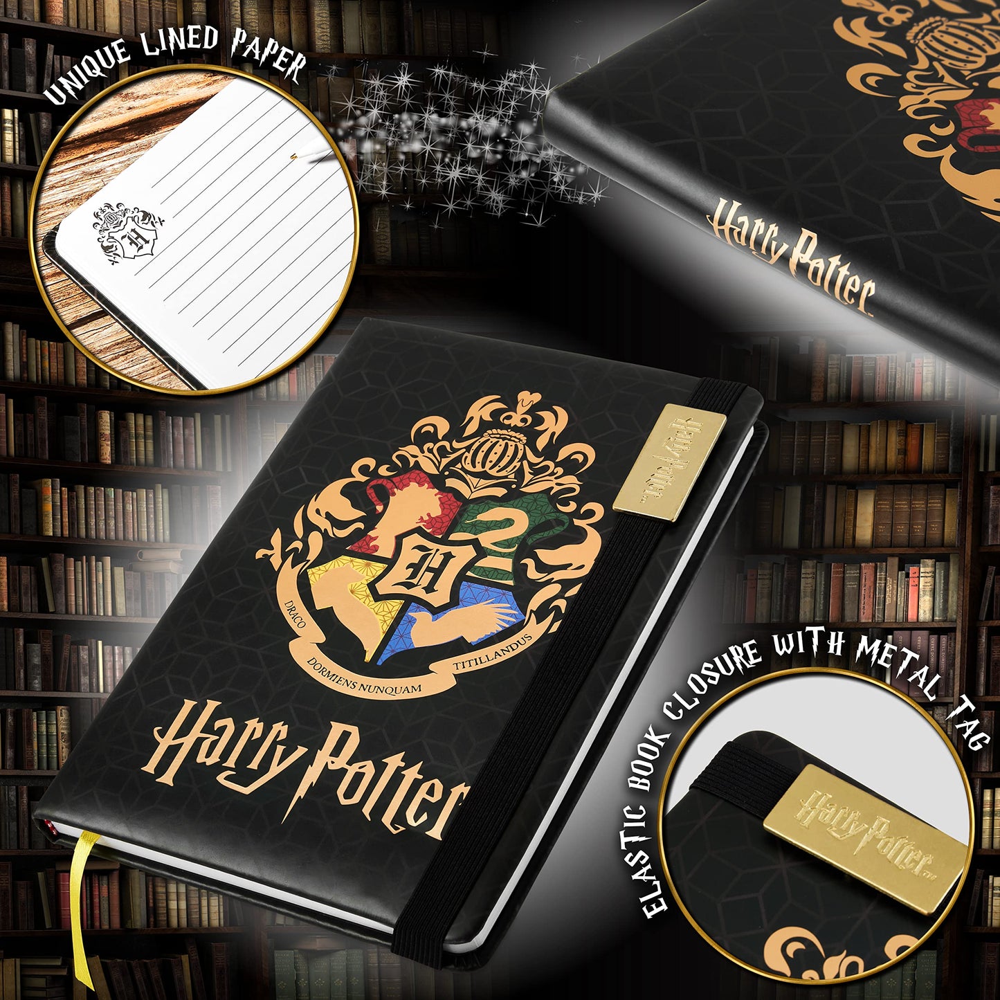 Harry Potter A5 Notebook and Pencil Case for Girls and Boys Stationery Set with Pens, School Supplies for Kids and Teens (Black/Gold) Black/Gold