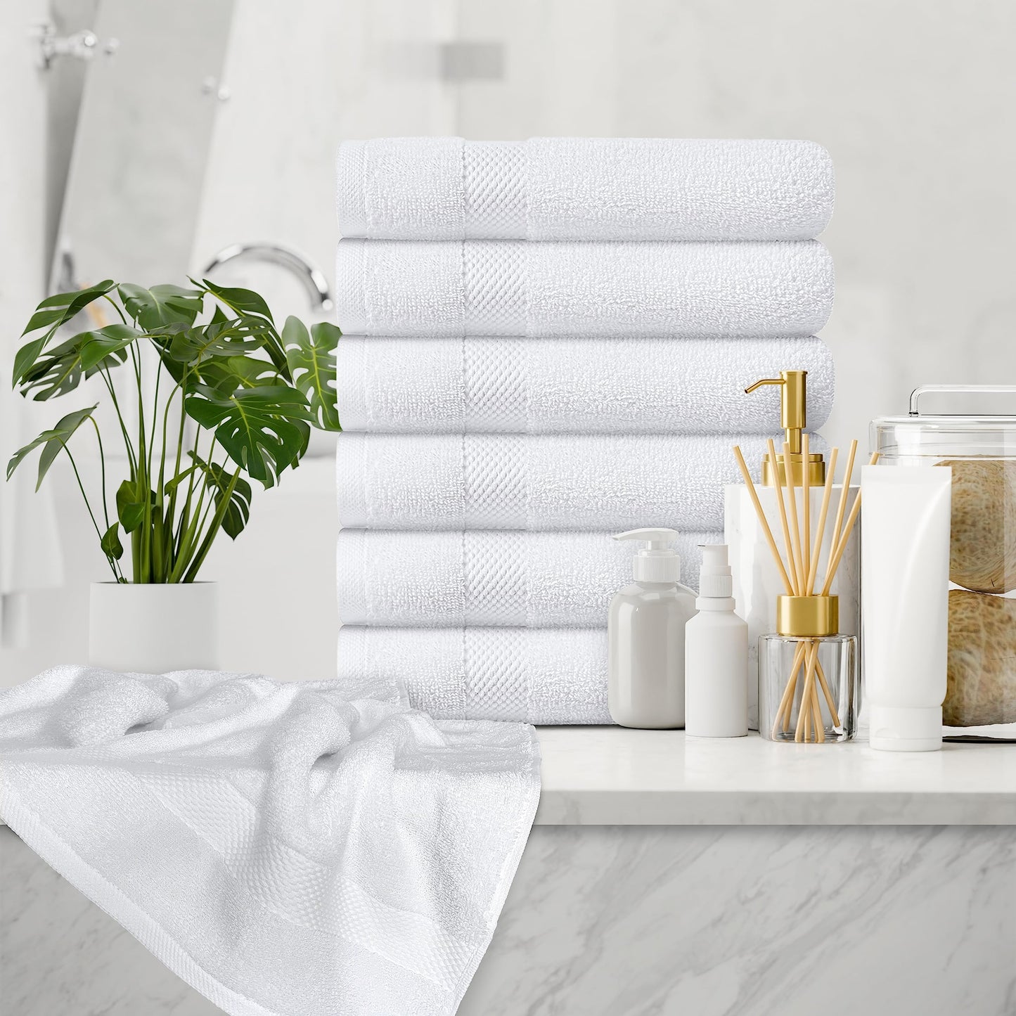 White Classic | 6 Pack, 40x76 cm | Luxury White Hand Towels, 100% Cotton Bathroom Hand White Towels Set of 6, Hotel Towels Extra 40x76 cm, Quality White Towels Bathroom Sets for Hands | White, 6 Pack 01: White