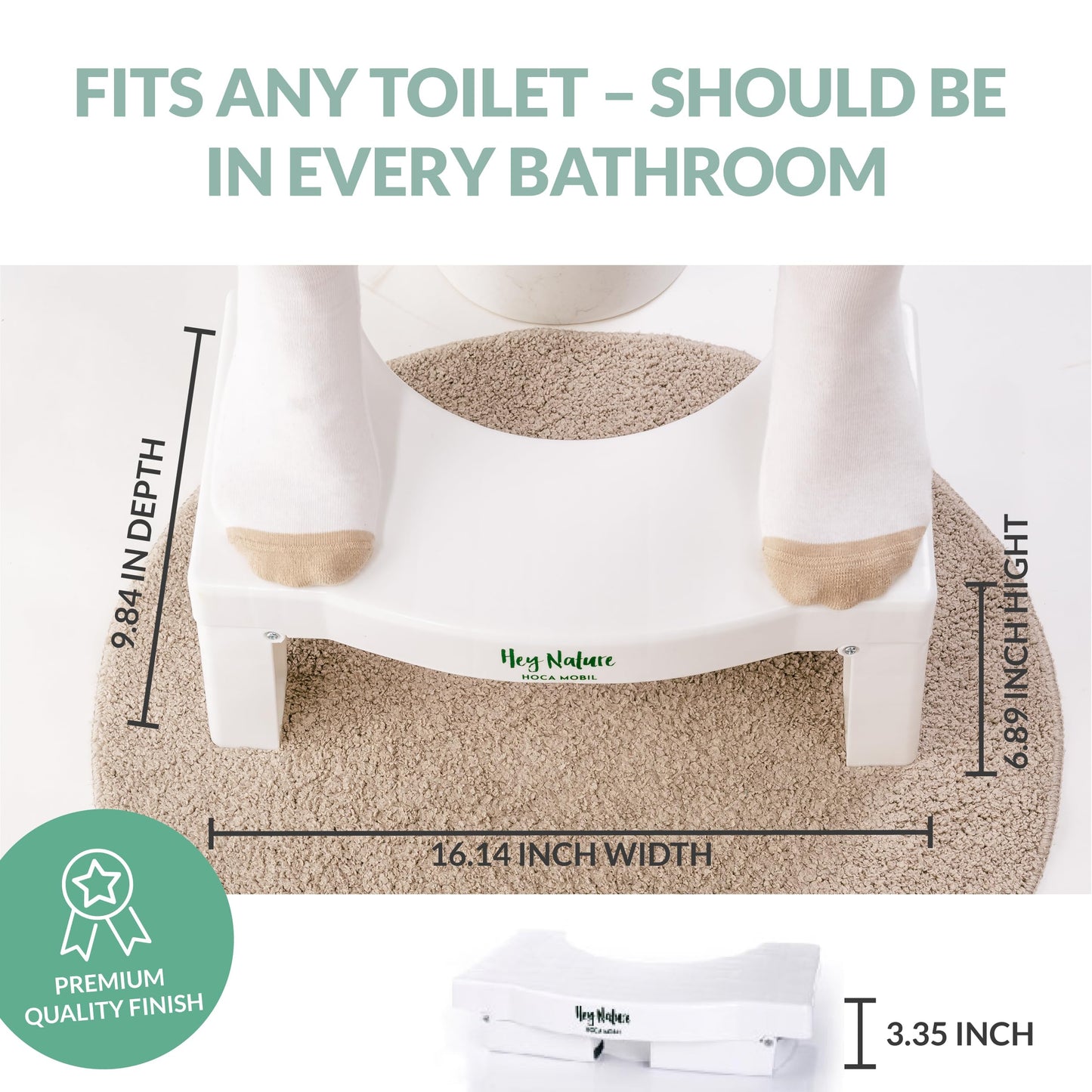 Hey Nature HOCA Folding Toilet Stool, Medically Tested Poop Stool for Adults, Foldable Bathroom Stool Against Haemorrhoids, Constipation, IBS - Foldable Toilet stool for Complete, Painless BM