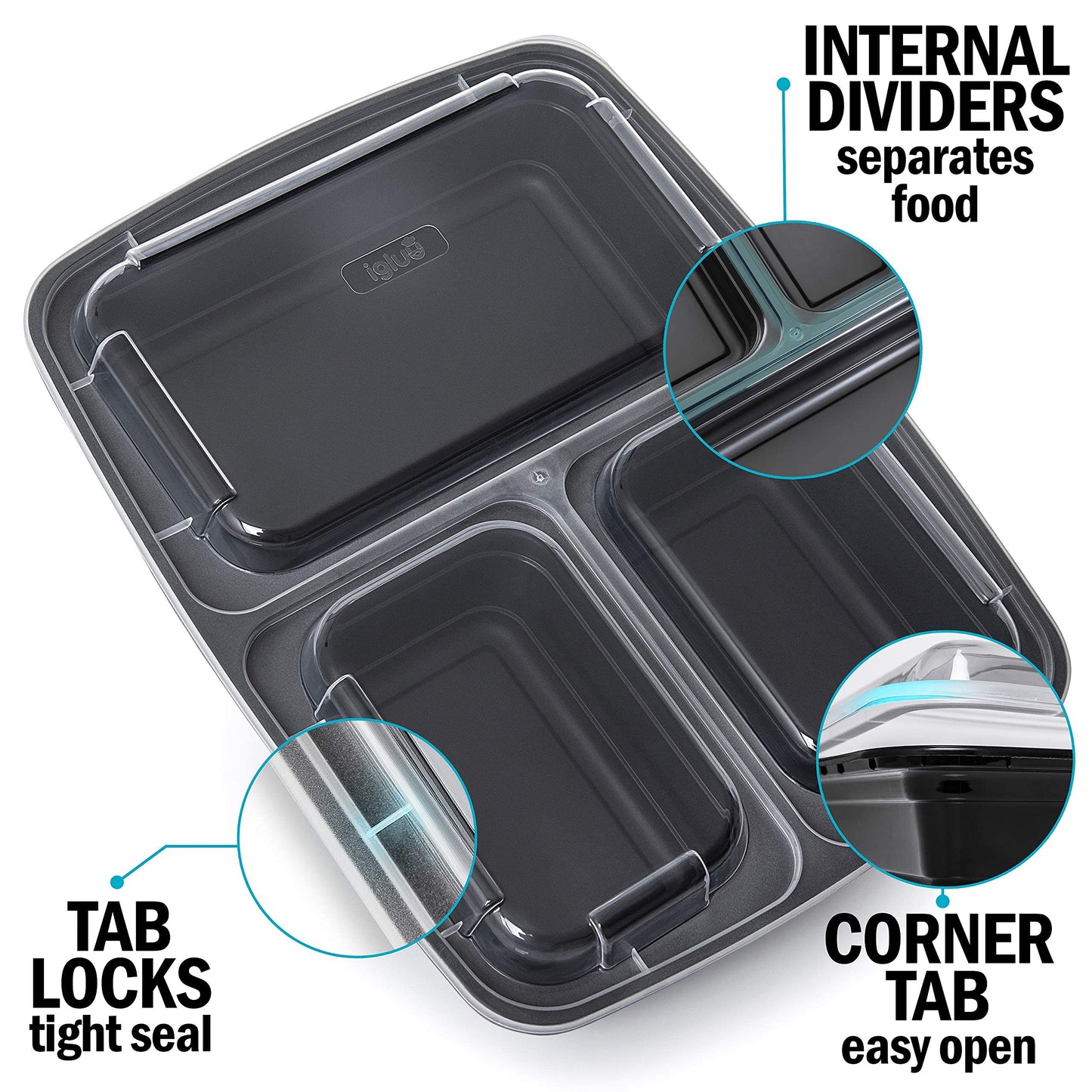 [10 Pack] 3 Compartment BPA Free Reusable Meal Prep Containers - Plastic Food Storage Trays with Airtight Lids - Microwavable, Freezer and Dishwasher Safe - Stackable Bento Lunch Boxes (32 oz) 10