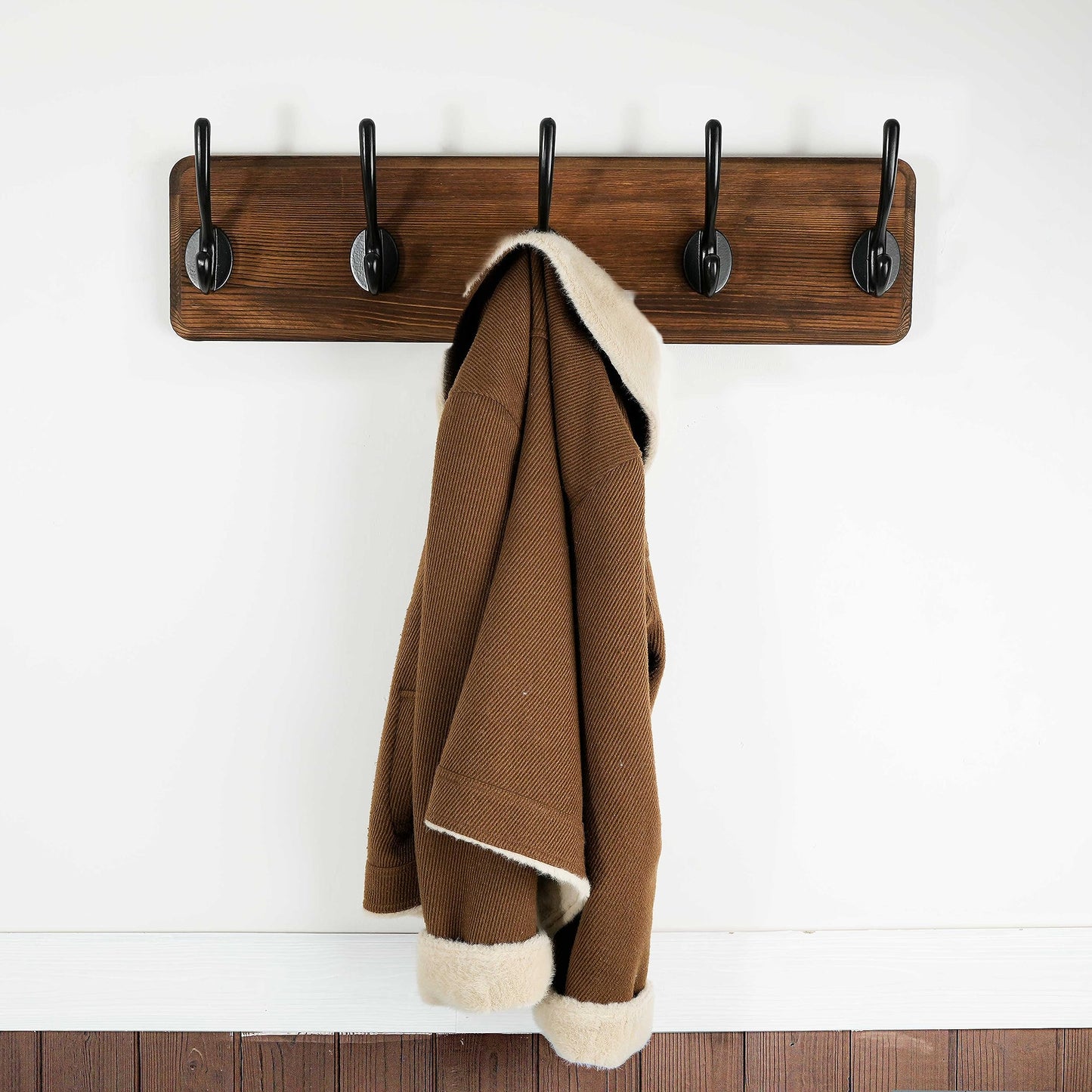 WEBI Coat Rack Wall Mounted,Coat Hooks Wall Mounted,Coat Hanger Wall Wood,5 Hooks for Hanging Coats,Hats,Jacket,Clothes 1 Brown