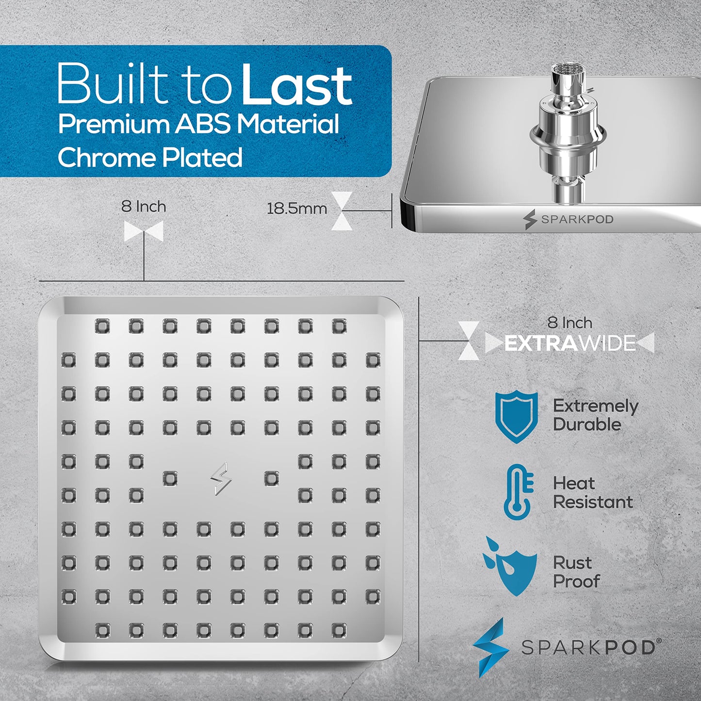 SparkPod Fixed Shower Head - High Pressure Rain - Luxury Modern Look - Easy No-Tool Installation - Perfect Adjustable Replacement for Your Bathroom Shower Heads (20 cm Square, Luxury Polished Chrome) 20 cm Square 1. Luxury Polished Chrome 20 Cm Square