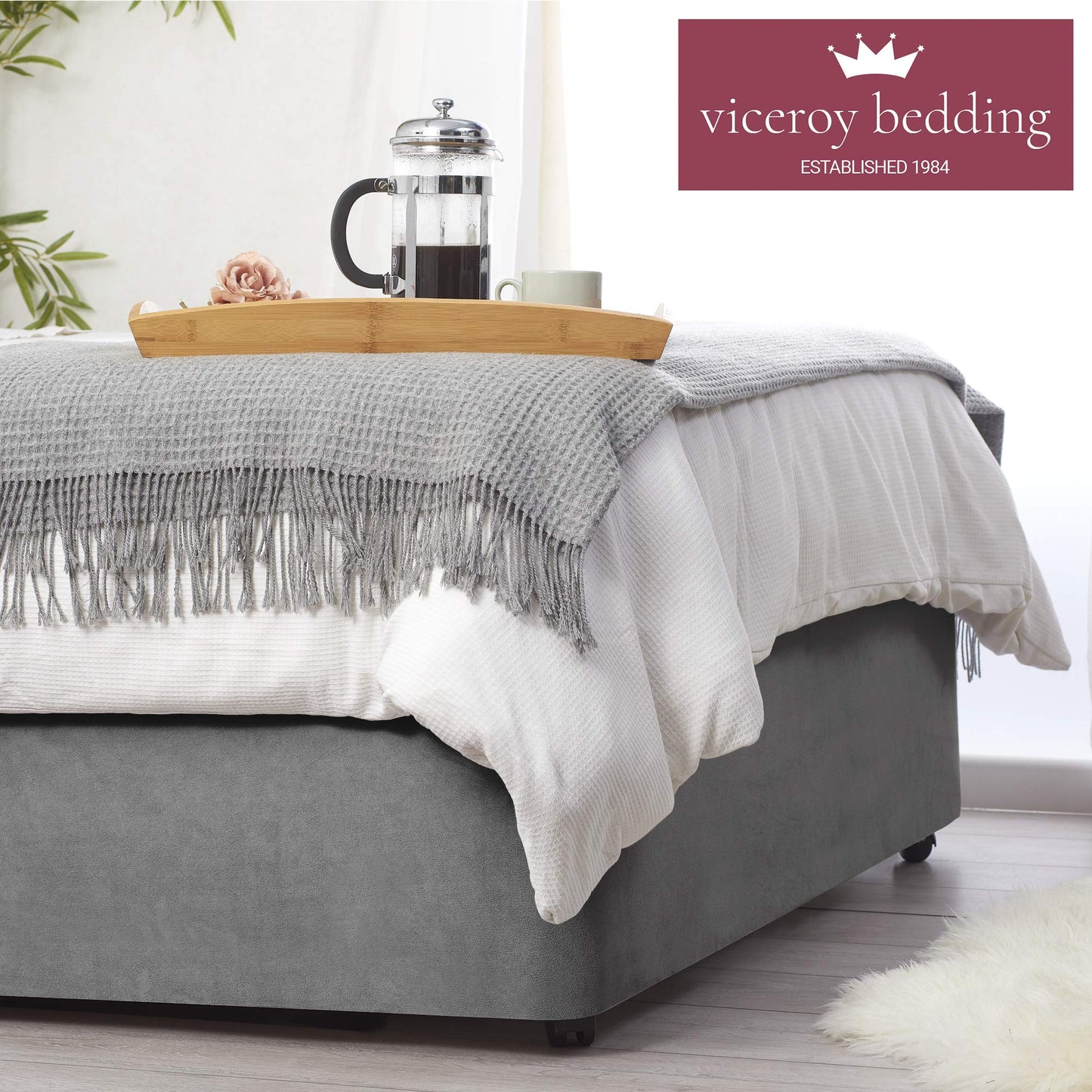 Bed Wrap FAUX SUEDE Divan Bed Base Wrap Valance Sheet COVER Alternative to Traditional Valance Sheet Fully Elasticated Skirt Easy To Fit - Wraps Itself Around The Base Of Your Bed Frame (Grey, Double) Grey