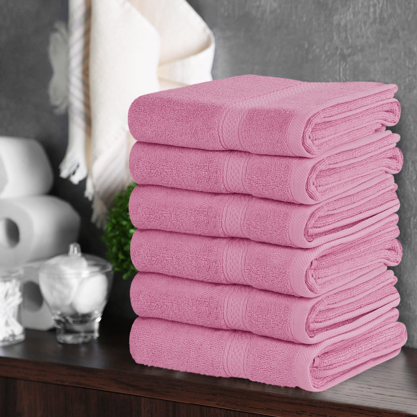 Utopia Towels - Premium Hand Towels - 100% Combed Ring Spun Cotton, Ultra Soft and Highly Absorbent, Extra Large Thick Hand towels 41 x 71 cm, Hotel & Spa Quality Hand Towels (6-Pack) (Pink) Pink