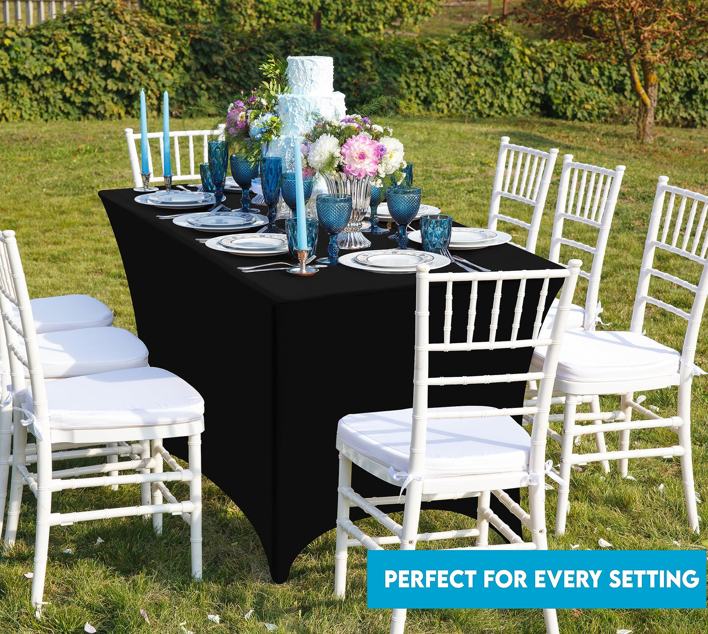 Utopia Kitchen Spandex Table Cloth 2 Pack [6FT, Black] Tight, Fitted, Washable and Wrinkle Resistant Stretch Rectangular Patio Table Cover for Event, Wedding, Banquet & Parties [183Lx76Wx76H] cm 6 feet