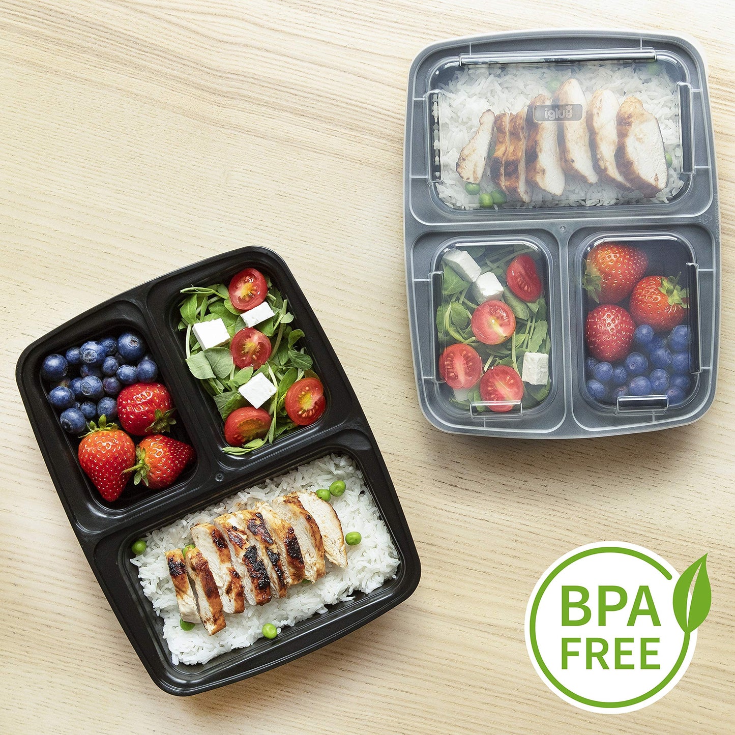 [10 Pack] 3 Compartment BPA Free Reusable Meal Prep Containers - Plastic Food Storage Trays with Airtight Lids - Microwavable, Freezer and Dishwasher Safe - Stackable Bento Lunch Boxes (32 oz) 10