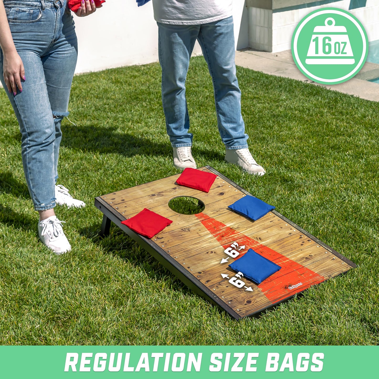 GoSports Official Regulation Cornhole Bean Bags Set (8 All Weather Bags) - America Stars and Stripes or Red and Blue - Choose Your Style