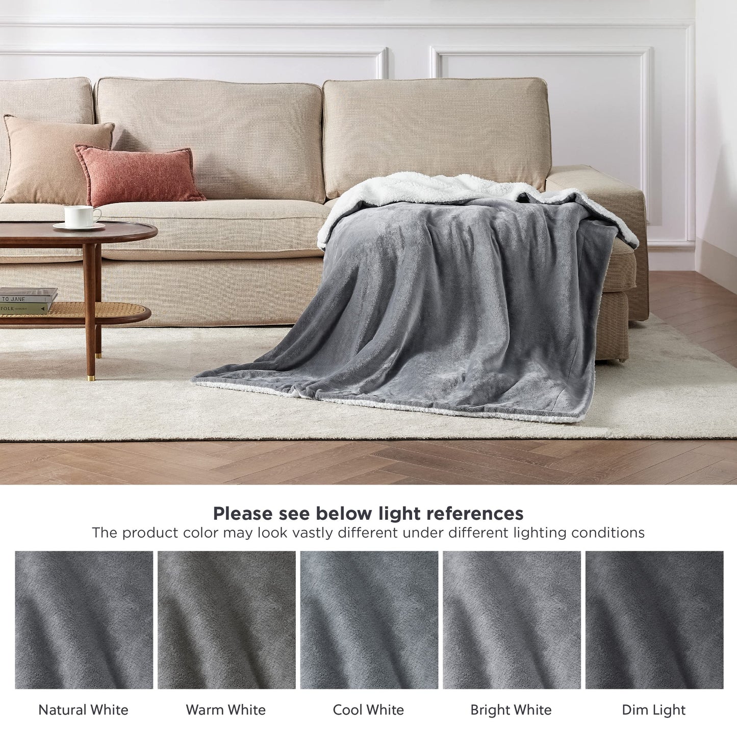 Bedsure Sherpa Fleece Throw Blanket - Fluffy Microfiber Solid Blankets for Bed and Couch Double/Twin Size, Silver Grey, 150x200cm Twin / Double